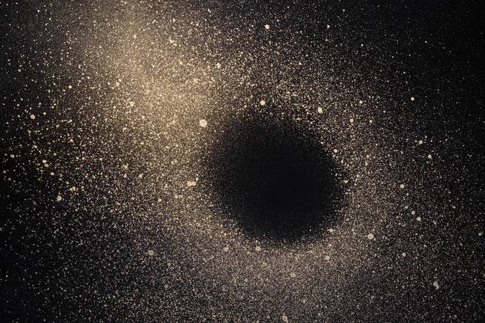 fond d'espace abstrait. galaxie avec trou noir en spray de peinture dorée sur fond noir