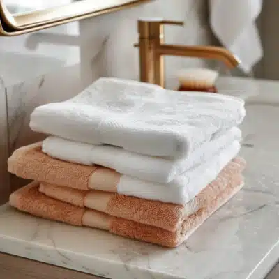 serviettes-blanches-et-roses-a-laver-dans-salle-de-bain